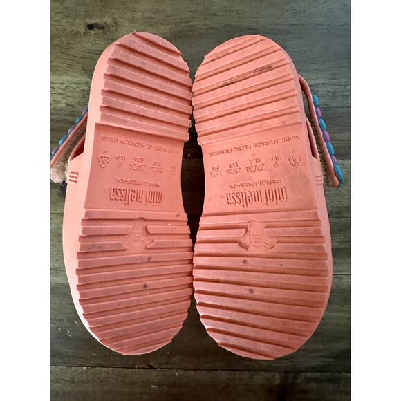 Mini Melissa Mia Fabula Coral Orange Yellow Blue Butterfly Sandals Slingbacks 9 - Picture 6 of 10